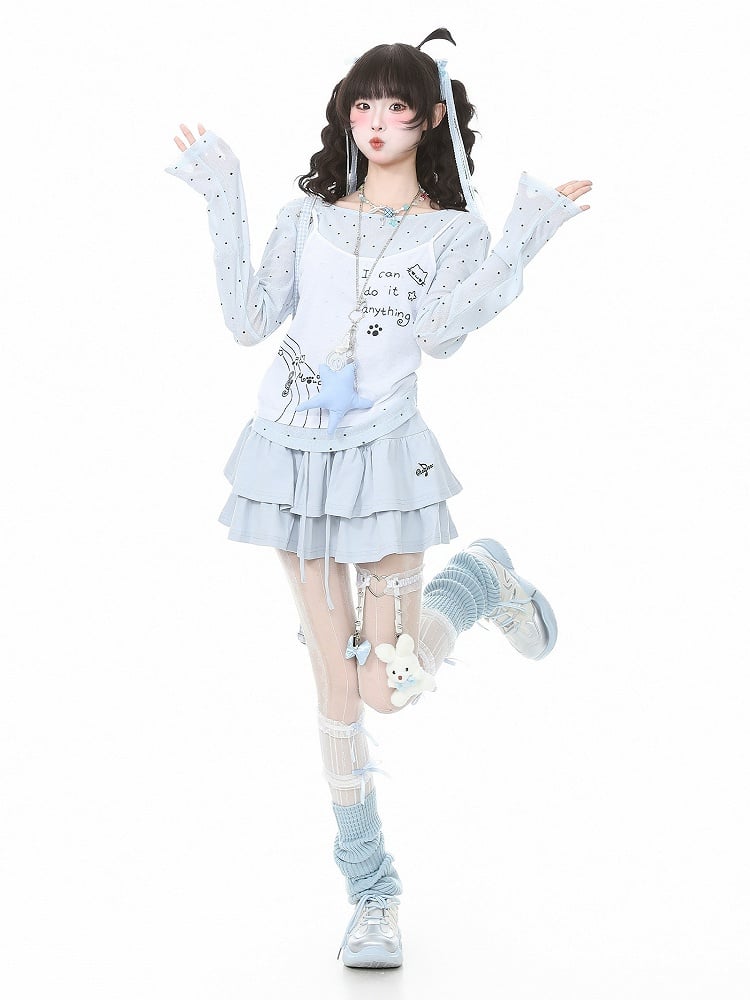 Blue Tiered Ruffle Skirt with Embroidery - Languid Park