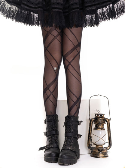 黒の半透けクリスコースバンドロリータタイツ