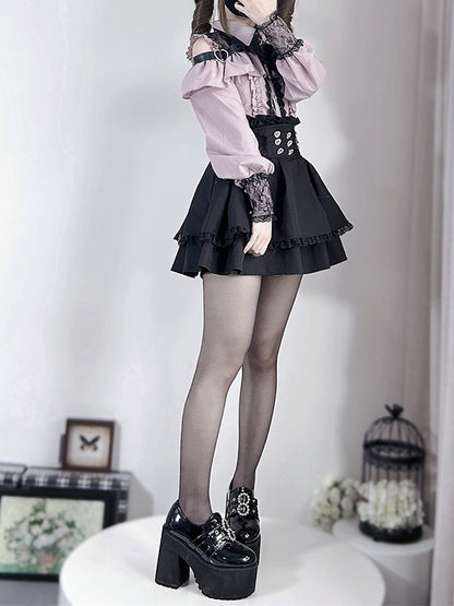 Dusty Blouse: Jirai Kei Sweetheart Buttons Pink
