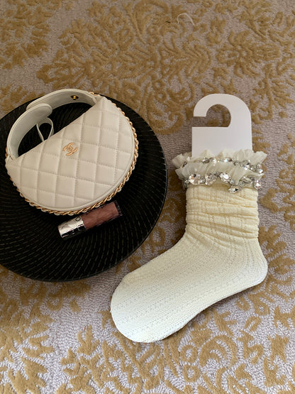 Decorated Socks Over-the-Knee Rhinestones Milky in Sparkling