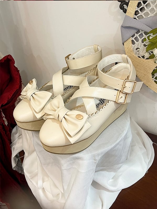 Off-white Shoes Top Bow - Crisscross Lolita Platform Design