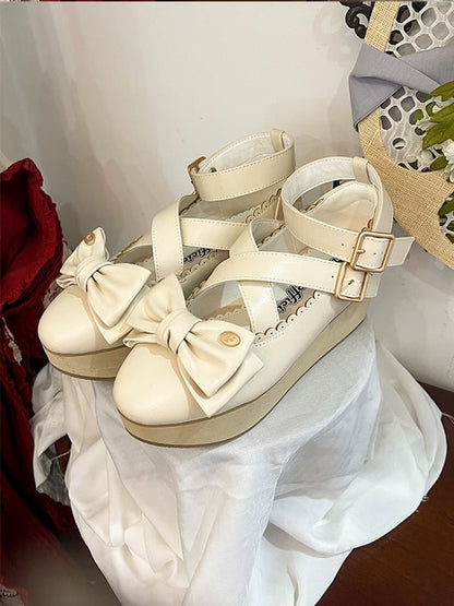 Off-white Shoes Top Bow - Crisscross Lolita Platform Design