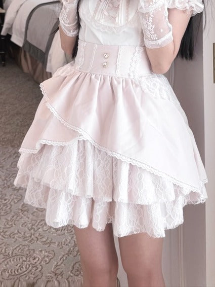Ryousangata Pink High-Waisted Lace Skirt - Jiuniang Cherry