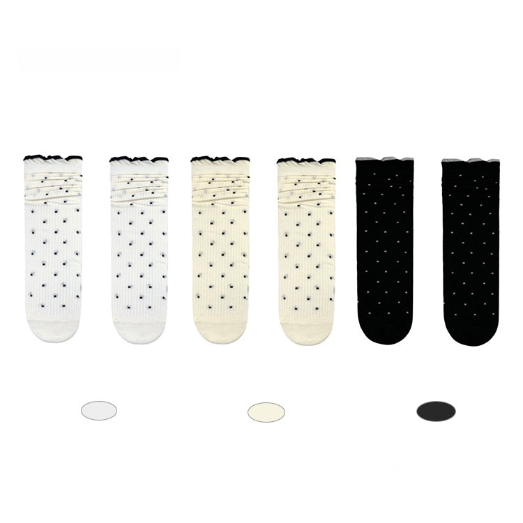 Calf Patterned Ruffled Colors Socks 3 Polka-Dot