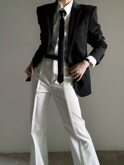 Ouji Lolita White Straight-Leg Pants with Elastic Back Waist & Hook-and-eye Closures