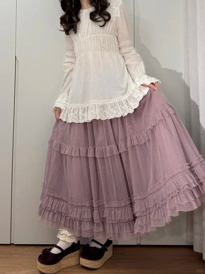 Loose Ruffled Multi-Layer Purple Lolita Tulle Elegant Hem Skirt