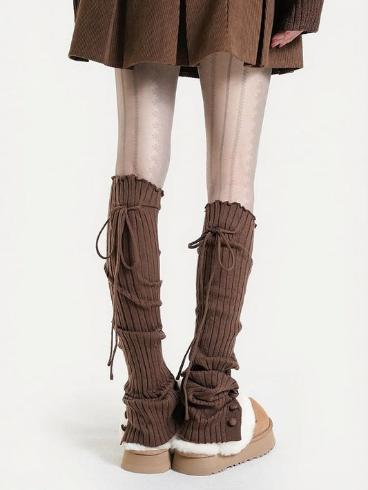 4-Color Ruffle Leg Warmers with Bow and Button Decorations - ModaSwings