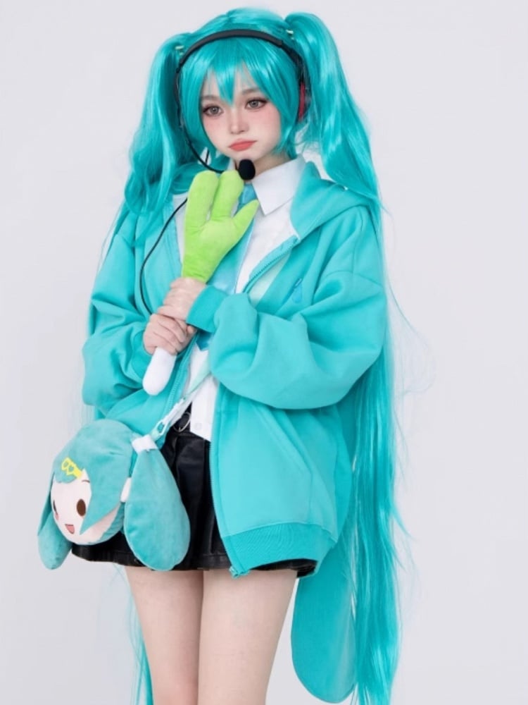 Oversized Kapuzenpullover mit grünen Ohren und Hase