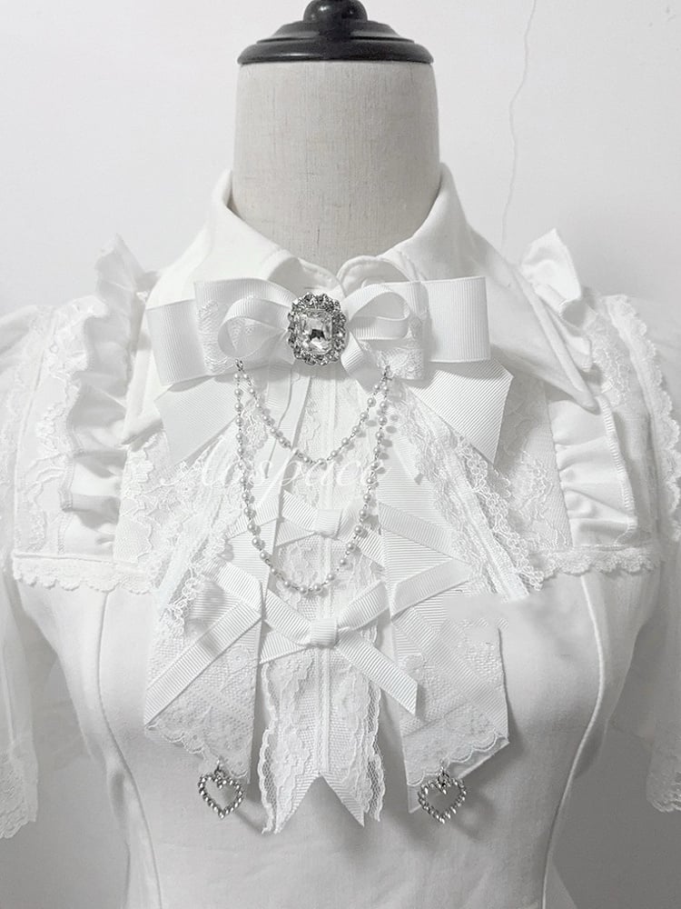 Bow with Bib Beaded Chains Tie White Jirai Kei