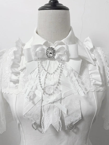 Bow with Bib Beaded Chains Tie White Jirai Kei