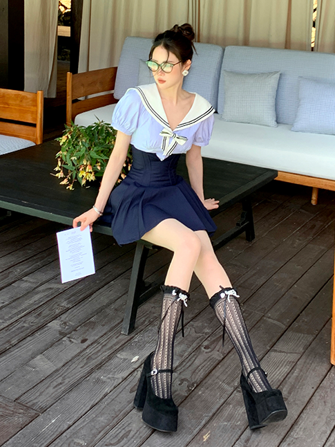 Spitzenbesatzsocken Weiß/Milchig Schleife Lolita Weiß/Schwarz/Rot/Lila/Grau/Braun