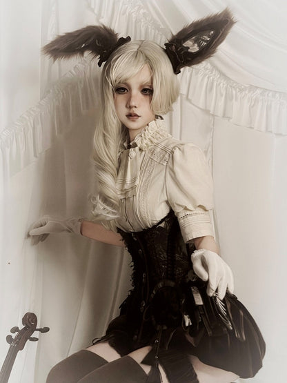with Ruffle Beige Hem Neckline Open Lolita Blouse