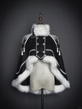 Military Lolita Faux Fur Cape – Black, Alice Girl