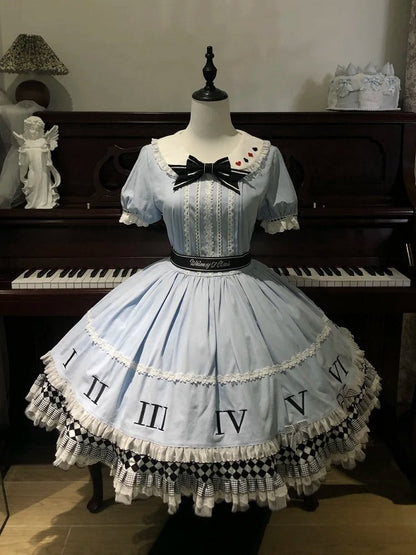 Peter in Vibes Lolita Collar Blue Alice Apron Sweet Pan + Wonderland White Dress
