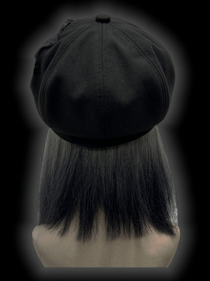 Y2K Black Criss-cross Straps Goth Girl Applique Punk Beret