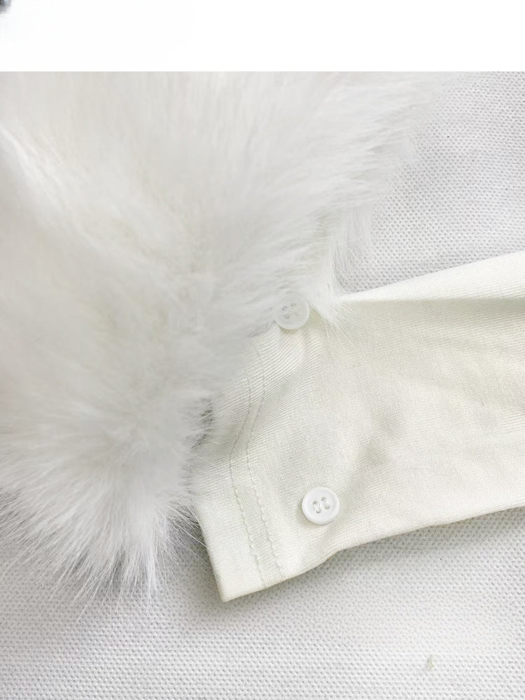 Y2K Apricot High Neck Puppy Glamorous Top with Detachable Plush Cuffs