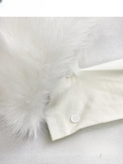 Y2K Apricot High Neck Puppy Glamorous Top with Detachable Plush Cuffs