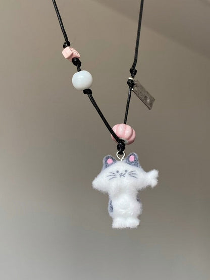 Collier Perles Pendentif Chat - Kiwi Store