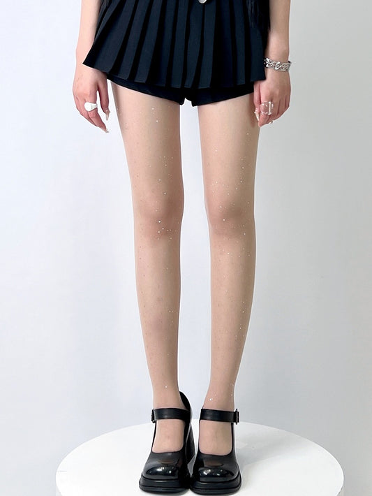 ヌード/ブラック/ホワイトのラインストーン装飾セミシアータイツ