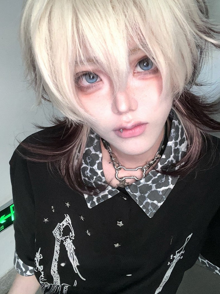 And Wig Short Ombre White Brown Ouji Air With Hair Bangs 43CM Length Color