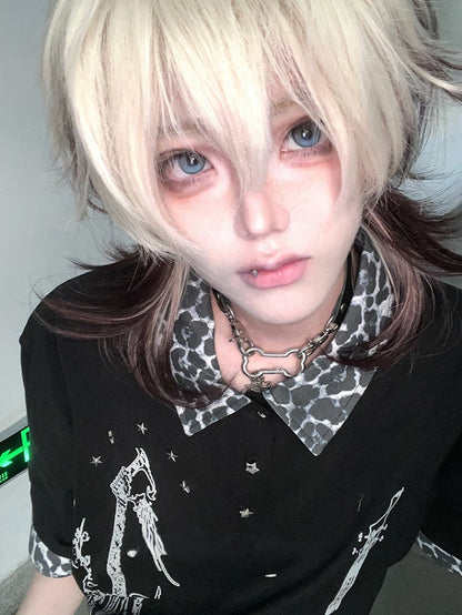 And Wig Short Ombre White Brown Ouji Air With Hair Bangs 43CM Length Color