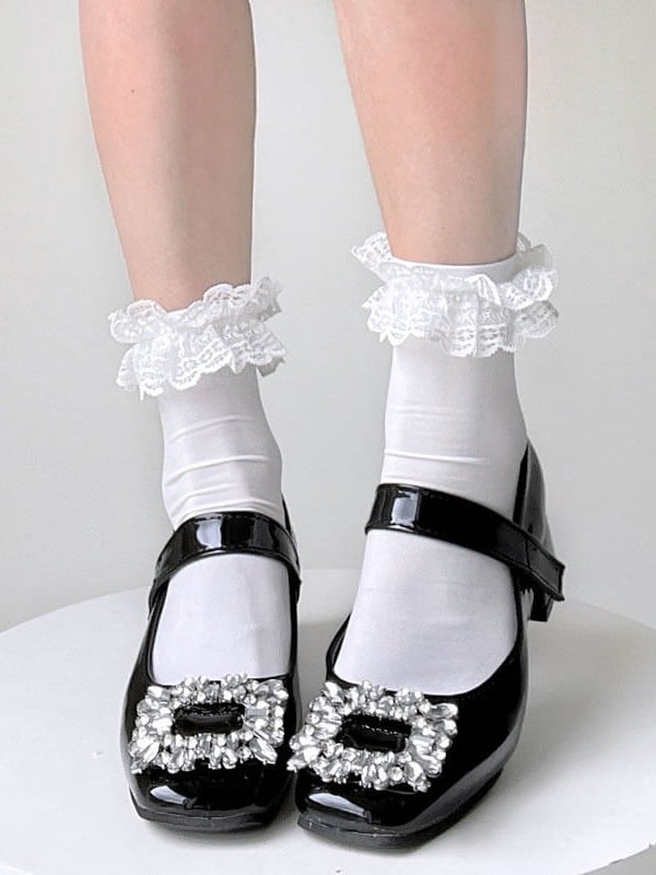 4 Ankle Options Ruffles Velvet with Socks - Lace