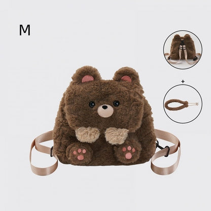 Brown Cute Bear Plush Flap Backpack Bag Middle/Large Size