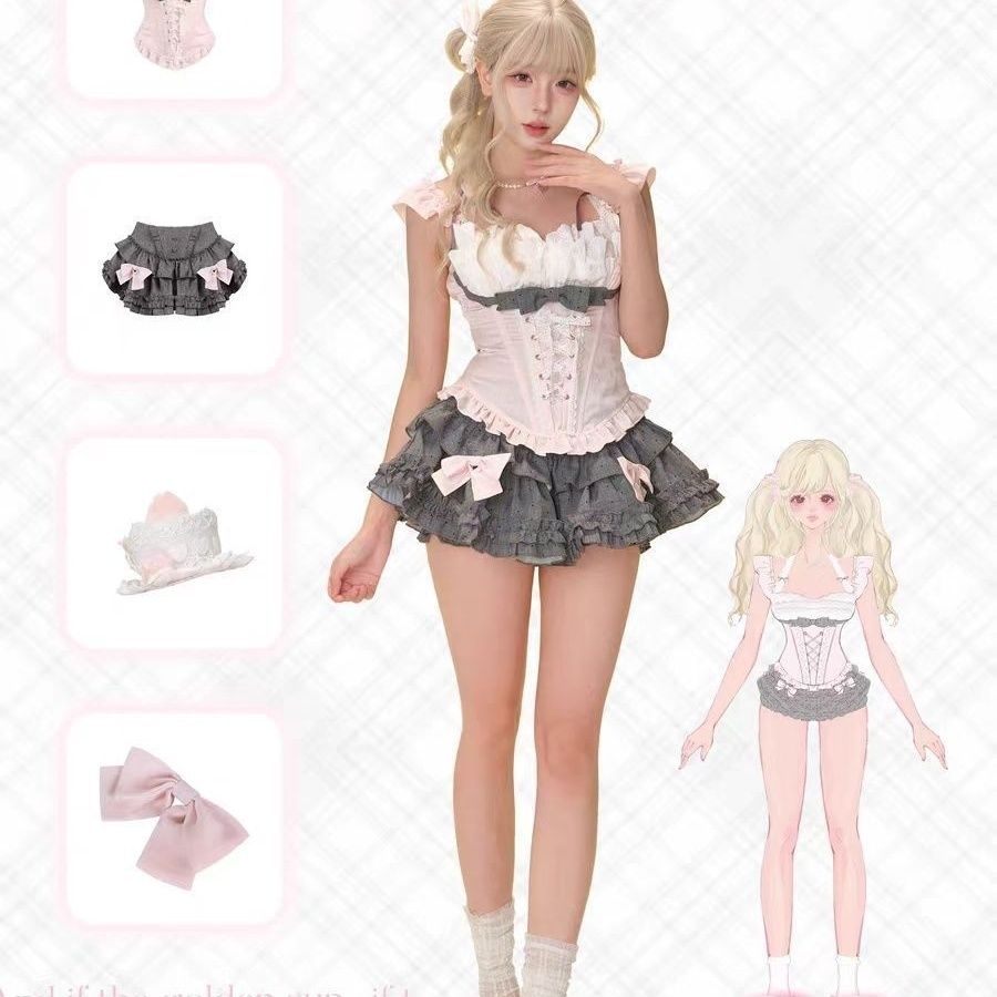 Sweet Pink Bow Cake Skirt Two-Piece Set – Summer Girl Outfit