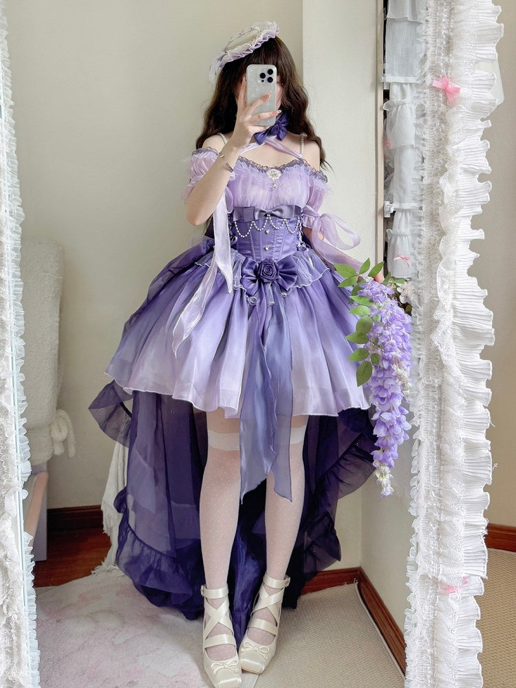 Purple with Elegant Puff Dress Short JSK Lolita Sleeves
