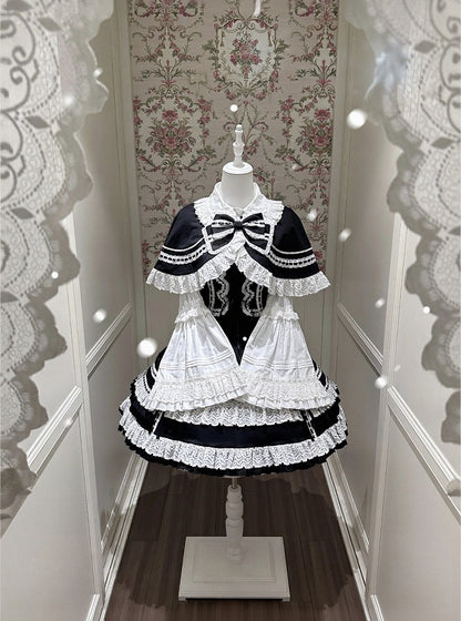 Monochrome Snowflake Cotton JSK Dress with Ruffle Trim