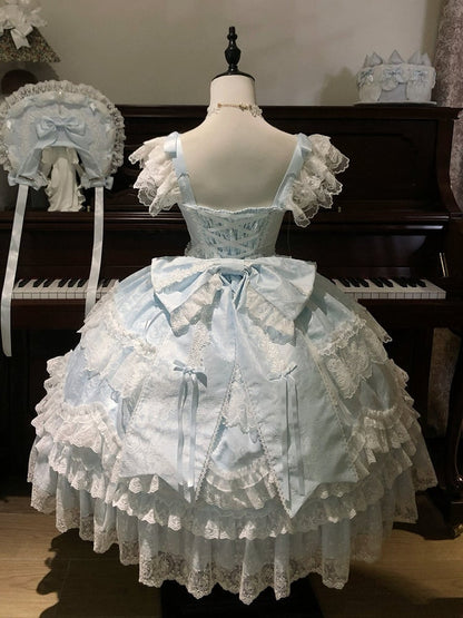 Blue Hanayome Lolita JSK with Bonnet & Full Set - White Sugar Girl