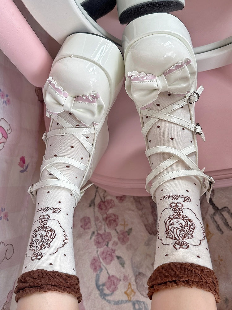 Girl Polka-dot Coffee/Black/Red/Pink Pattern Lolita Anime Socks Calf