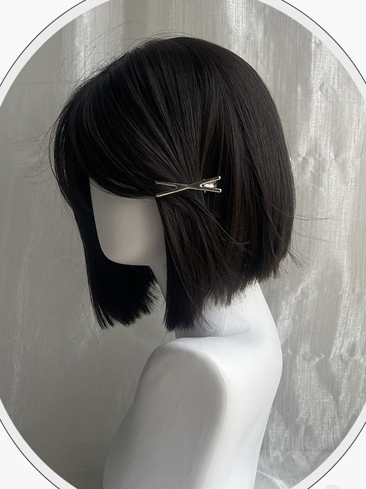 Schwarze, schulterlange, glatte Kunsthaarperücke