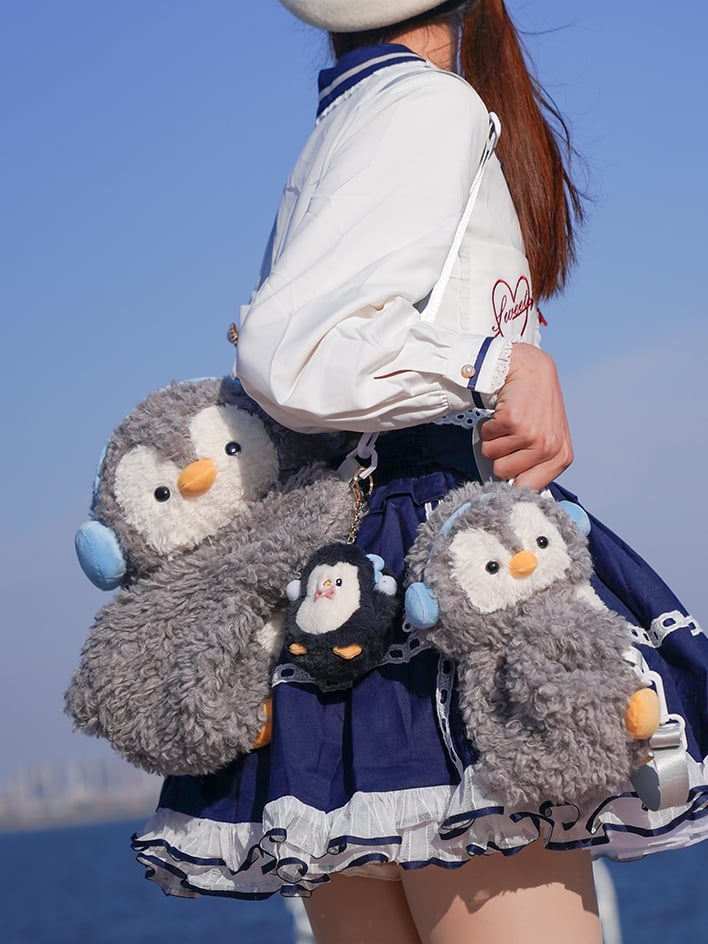 Light Middle/Large Keychain Plush + Options Gray 4 Penguin Backpack/Crossbody Size Bag Cute
