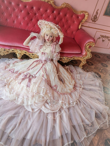 Hime Bowknot Pink Dress Piece One Lolita Hanayome Gorgeous Floral Beige and Corset