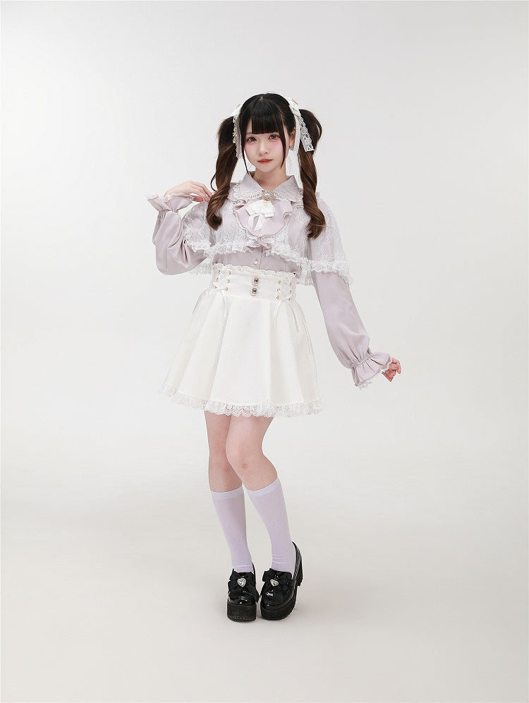 Jirai with Kei Pink Beaded Detachable Cape Blouse Lace Dusty Collar Style