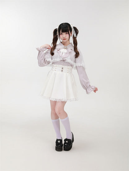 Jirai with Kei Pink Beaded Detachable Cape Blouse Lace Dusty Collar Style