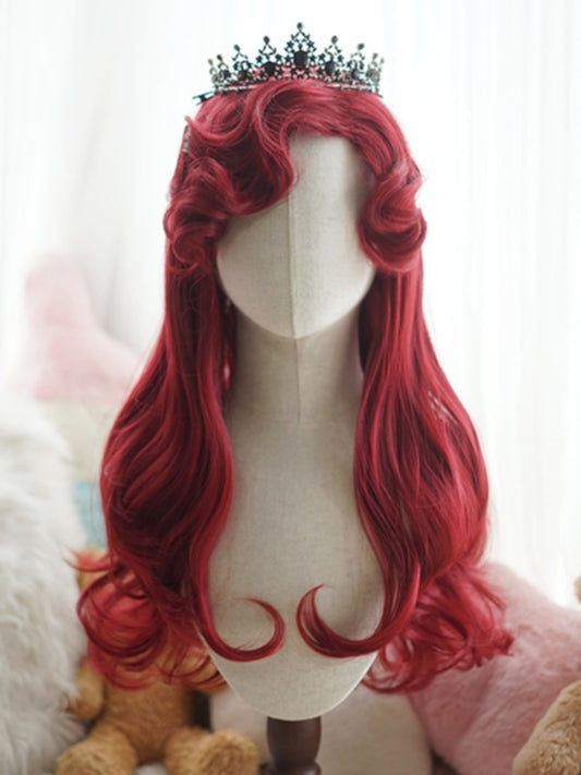 Rot/Hellblond/Weiß/Karamell 60 cm lange gewellte Perücke mit lockigem Pony