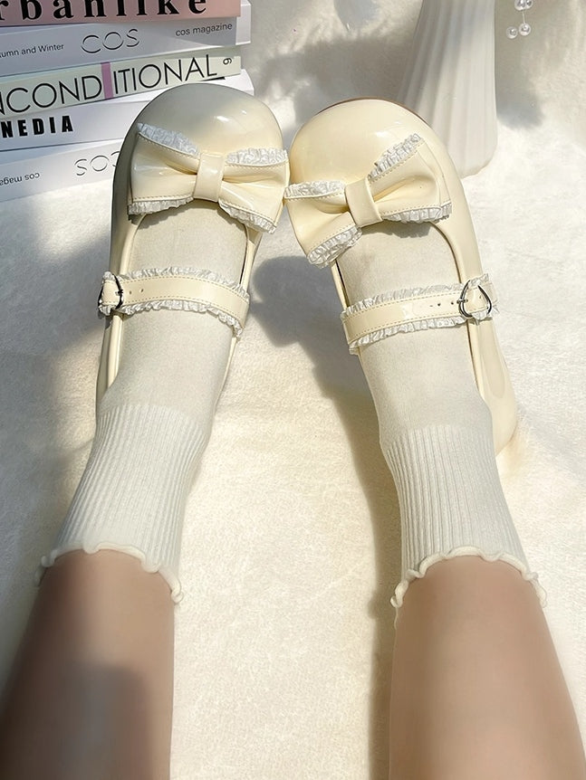 Lolita Rüschen Beige Low Toe mit Details Süße - Heels Rundes Design