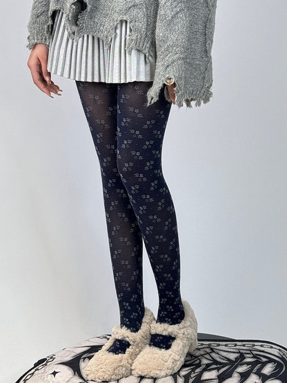Dark Floral Blue Tights