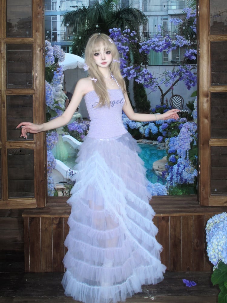 Floor Length Tulle Tiered Skirt Lavender Balletcore
