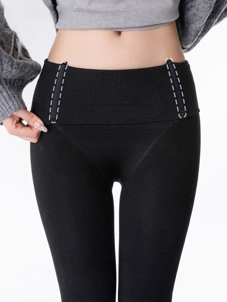 Dark Fishbone Version Warm High-Waist Gray/Black Tights Slimming Fleece-Lined