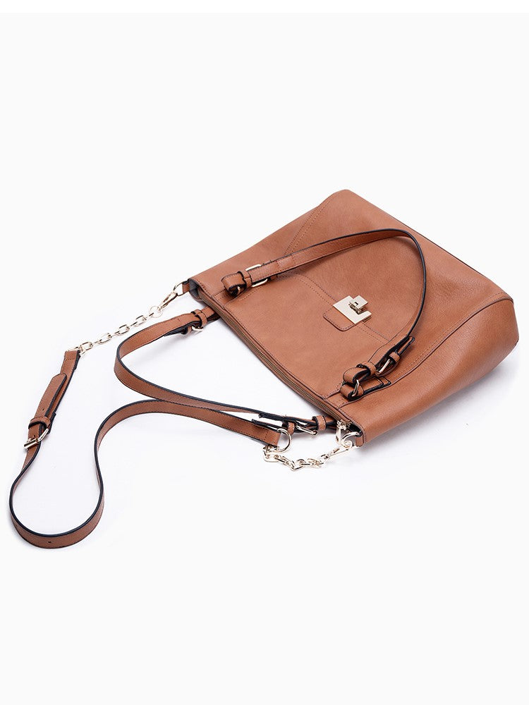 Bag Brown Tote Faux Chain Strap Vintage Leather With Soft