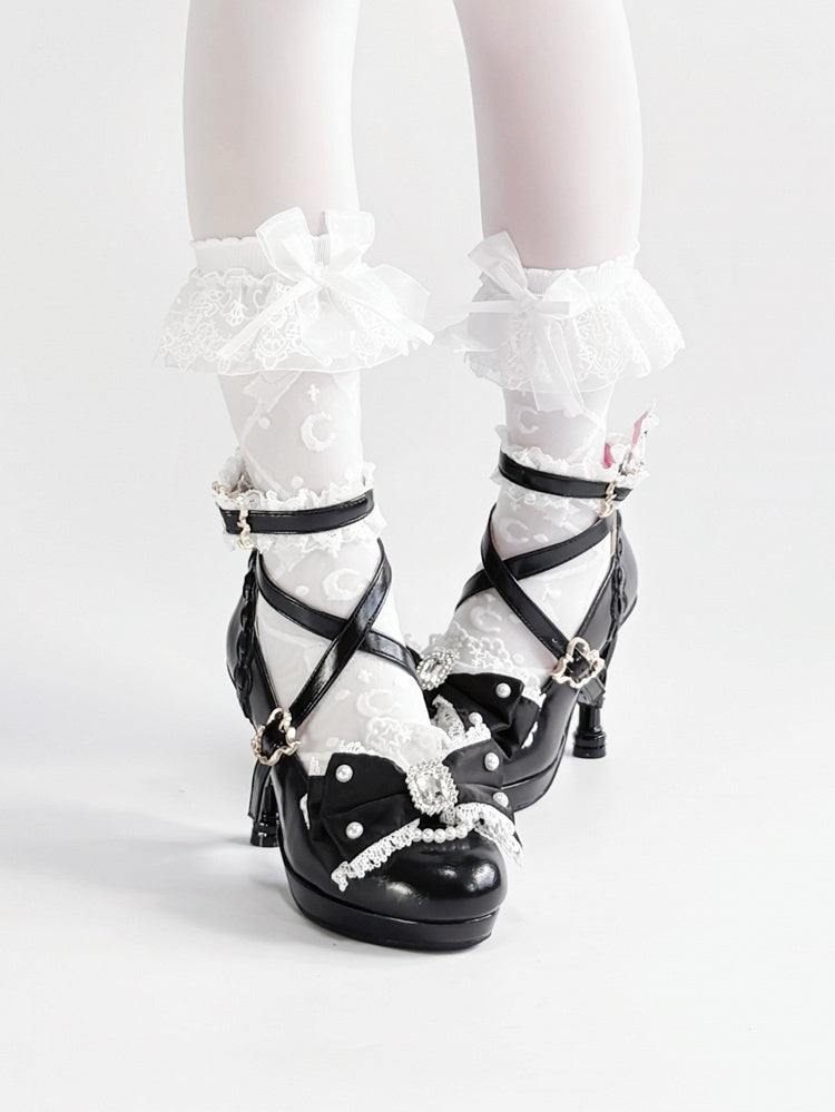 Ornate - Lolita Hime-Kei Heels Black Bow Beaded