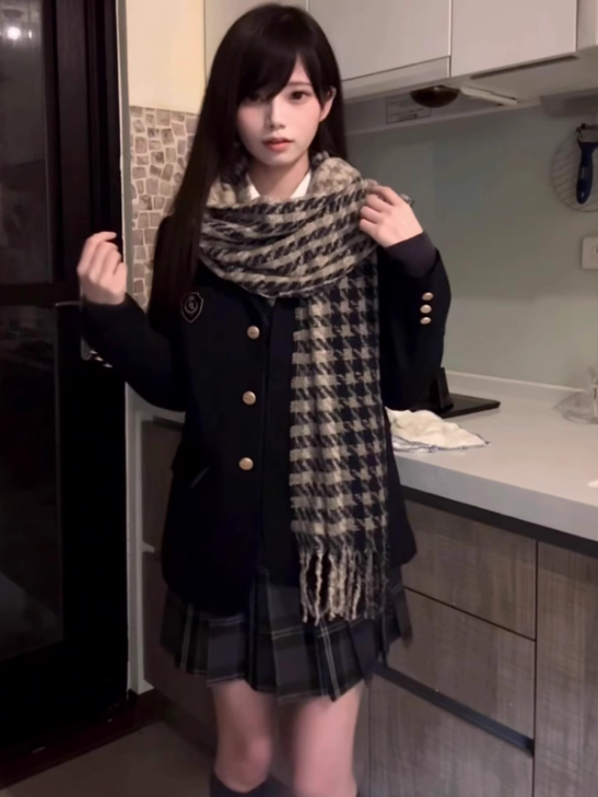 Uniform Skirt Pattern 45CM JK Plaid Black Pleated