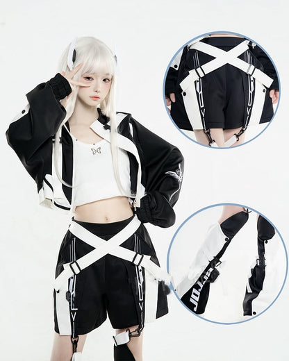 Colorblock-Beinwärmer Futuristisches Schwarz und Landmine-Stil Weiß