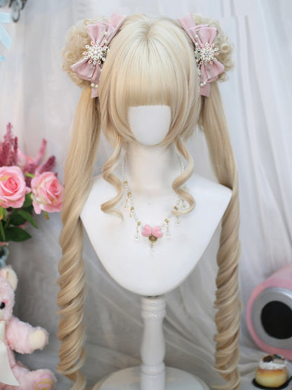 Blonde Under Bust Length Wavy Wig with Full Bangs