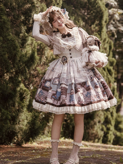 Trims Beige with Dress Brown Lolita Round Print Home Sheep's Sweet Neck Lace