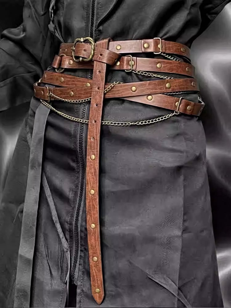 Waist Belt Punk Black/Khaki Charm Chain