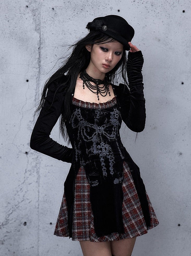 Punk Square and with Dress Studded Neckline Accents Vintage Red Black